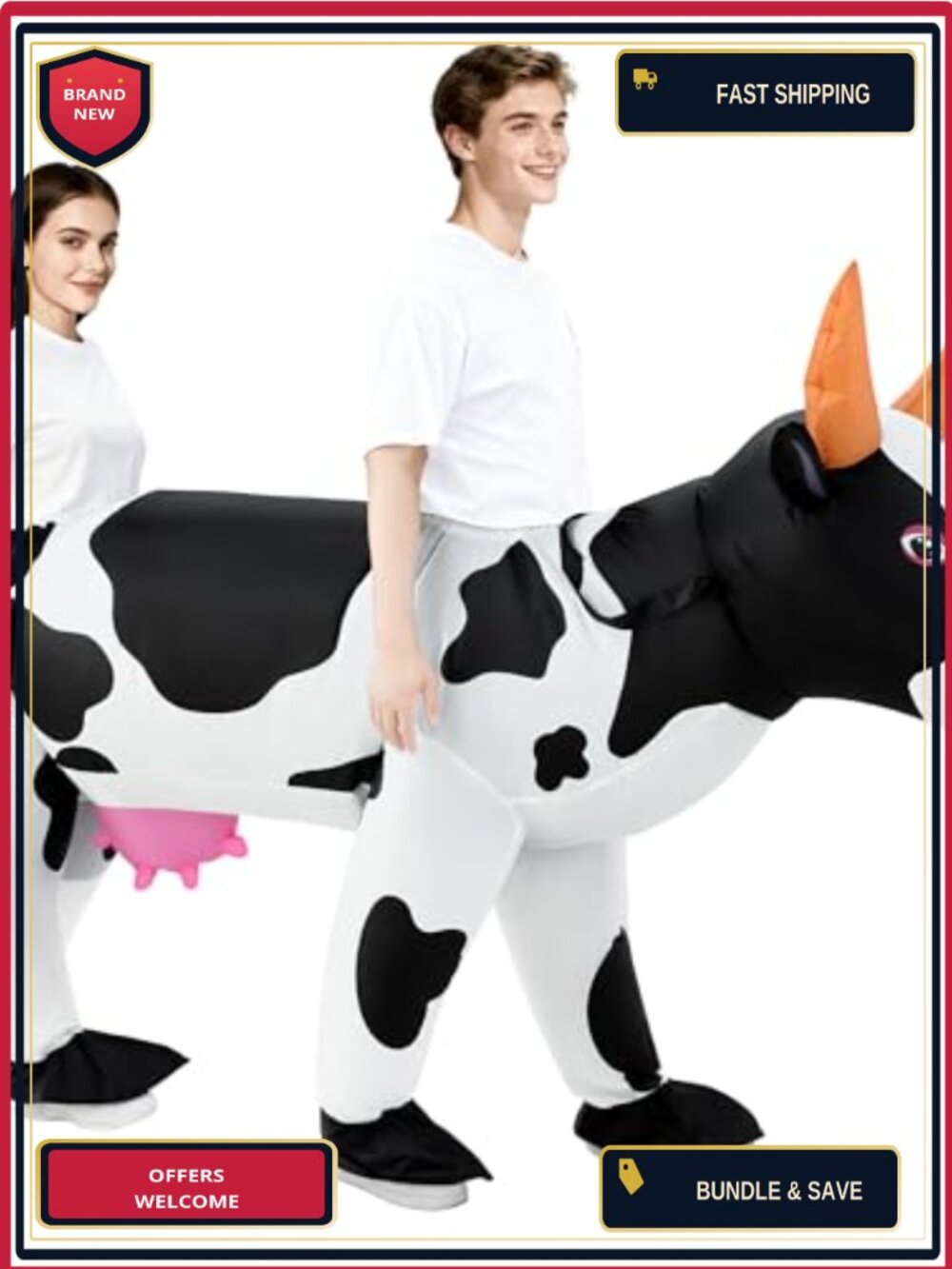 Two-Person Inflatable Cow Costume Adult Halloween Blow Up Cosplay